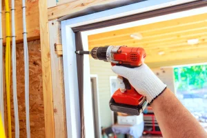 : Modern front entry door installed in a Calgary home
